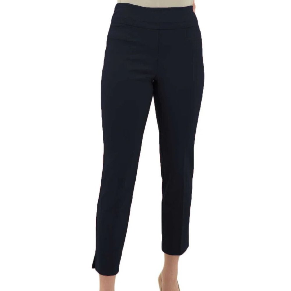 RENUAR Night Sky Straight Leg Stretch Ankle Pant Side Slit Faux Pockets 12